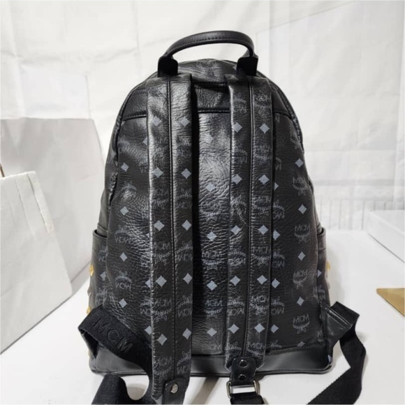 Authentic MCM Visetos Stark Leather Backpack Black/Gold main image 9